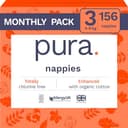 Pura Eco Babyluiers - maat 3 (4-9 kg/9-20 lbs), 6 x 26 luiers (156 totaal), maandpakket, ultrazachte luiers voor de gevoelige huid, biologisch katoen, tot 12 uur lekbescherming, EU EcoLabel