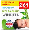 PureBorn Eco Organic bamboeluiers, maat 2 (3-6 kg), 64 luiers, hypoallergeen, ultrazacht, milieuvriendelijk, assorti print, natheidsindicator