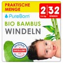PureBorn Eco Organic bamboe-luiers, maat 2 (3-6 kg), 32 luiers, hypoallergeen, ultrazacht, milieuvriendelijk, assorti-print, natheidsindicator