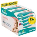 Pampers Sensitive reinigingsdoekjes, 15 x 80 cm (1200 doekjes), helpen de huid te beschermen tegen irritatie, zonder parfum en alcohol