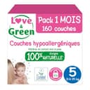Love & Green - Gezonde en milieuvriendelijke babyluiers - Maat 5 (11-25 kg) - Pak voor 1 maand (160 luiers) - Absorberend, lekvrij en vrij van ongewenste ingrediënten